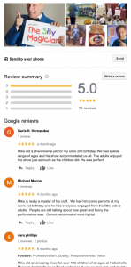 Google reviews of The Silly Magician